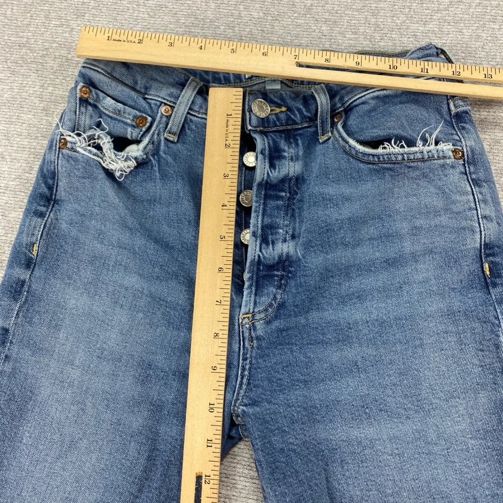 Agolde High Rise Skinny Jeans Button Fly Distressed Raw Hem Medium Wash Size‎ 26
